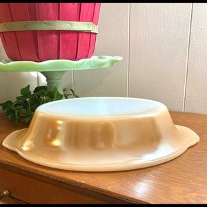 Vintage Fire King 1.5 Quart Divided Backwards Stamped Peach Luster